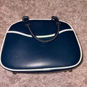 Retro navy blue mini handbag with crisp white piping Y2K